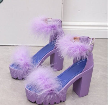 Women Shoes -Fur Heels