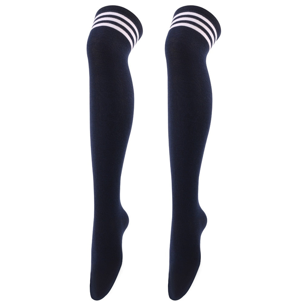 Black White Striped Over Knee Thigh High Long Tube Socks