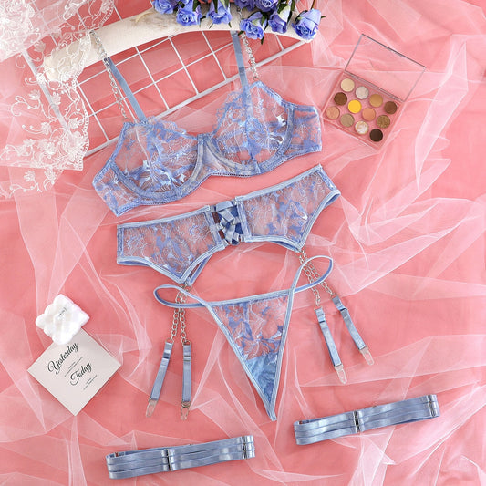 Erotic Underwear Lace Transparent Bra Sets 4-Pieces