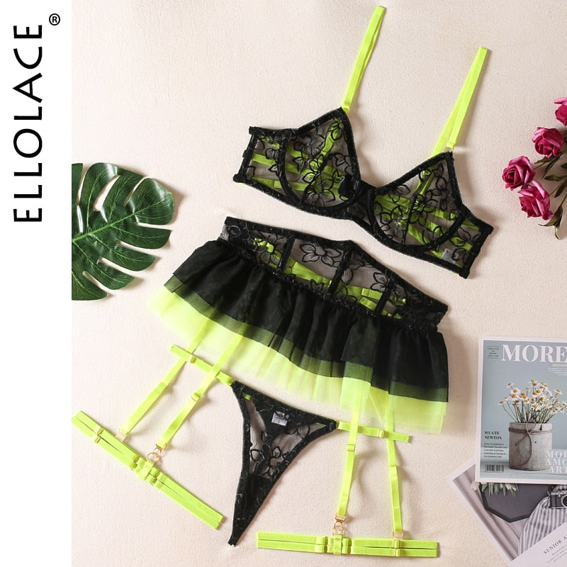 Ruffle Neon Lace Underwear 5-Piece Outfit