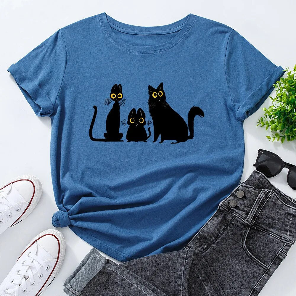 Women's Black Cat Graphic T Shirt