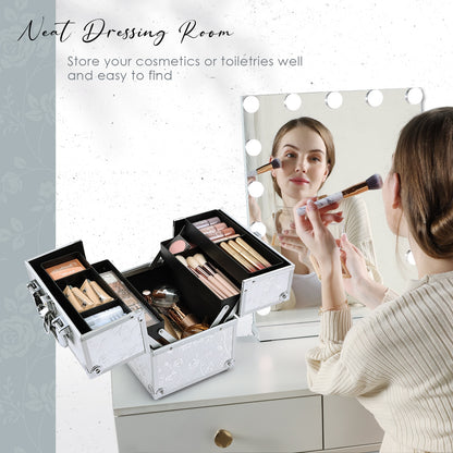 Portable Travel Alloy Cosmetics Make Up Storage Organizer Box Beauty Vanity Suitcase for Women