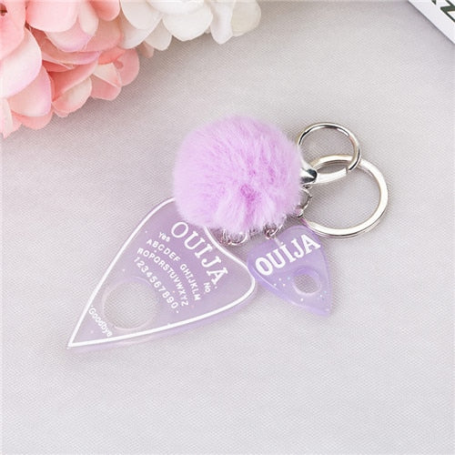 Women's Ouija Planchette Keychain with Resin Charm and Pompom