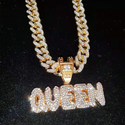 Iced Out "Queen" Pendants with Chains
