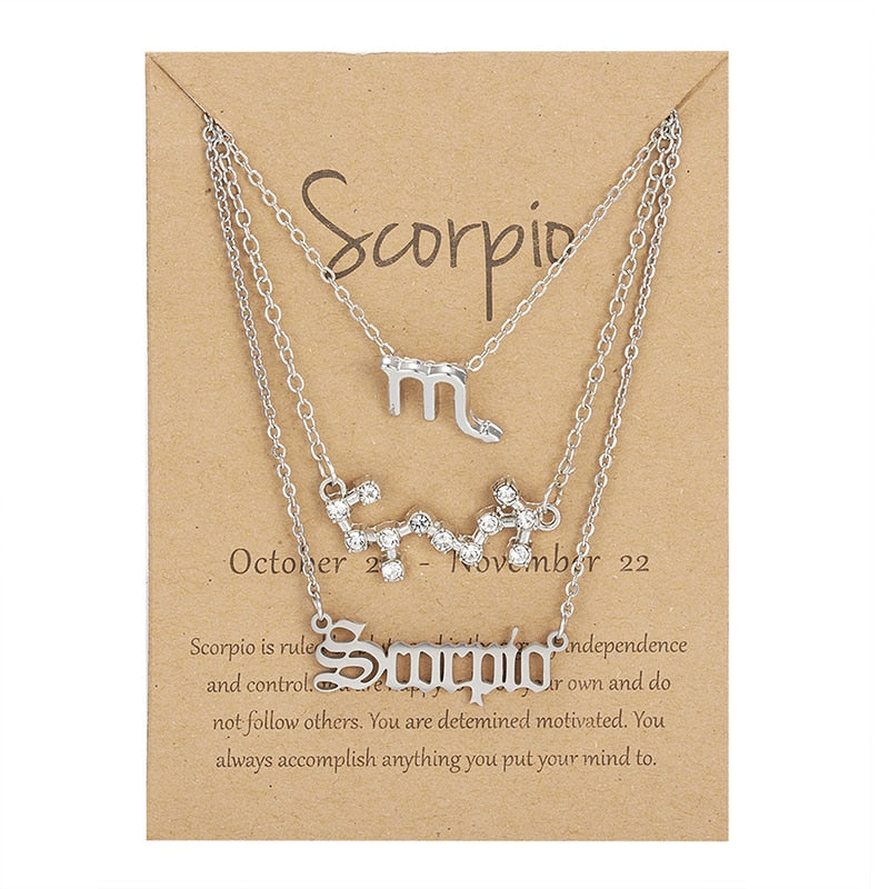3Pcs/set Zodiac Sign Necklace For Women