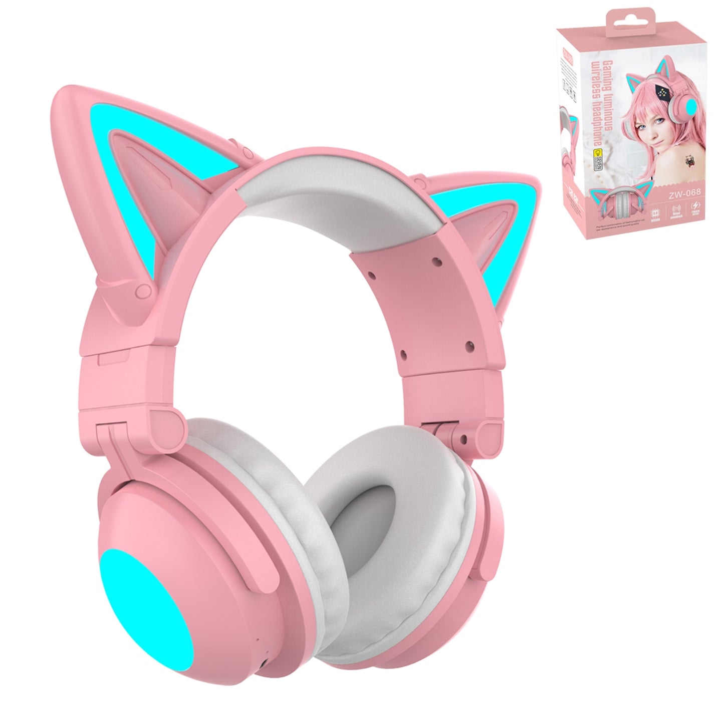RGB Cute Cat Wireless Headphones with Microphone 7.1 Stereo Music