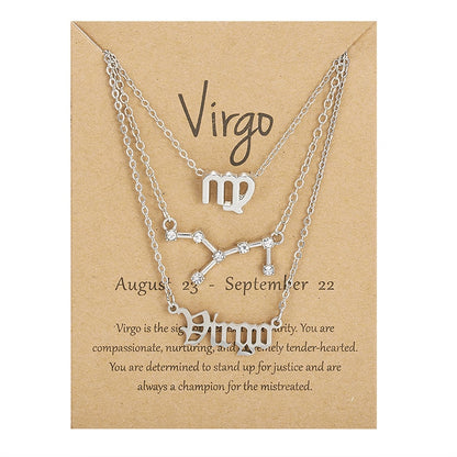 3Pcs/set Zodiac Sign Necklace For Women