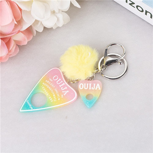 Women's Ouija Planchette Keychain with Resin Charm and Pompom