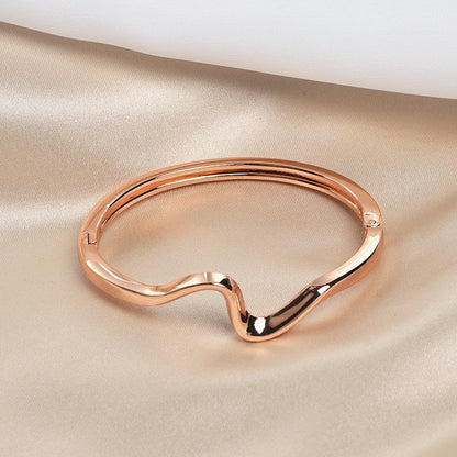 Rose Gold Cuff Bangle Bracelet for Women - Irregular Ripple Design