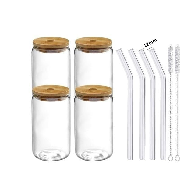 550ml/400ml Glass Cup With Lid and Straw