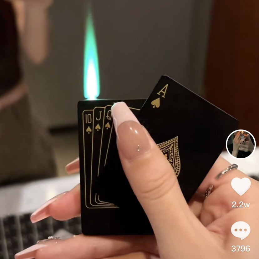 Metal Playing Cards Jet Lighter, Creative Windproof Butane Gas
