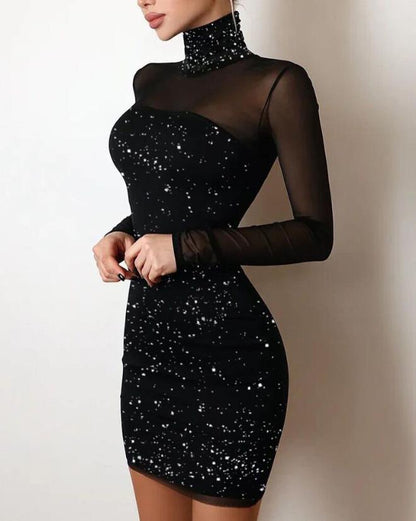 Glitter Lace Cutout Long Sleeve Mini Dress