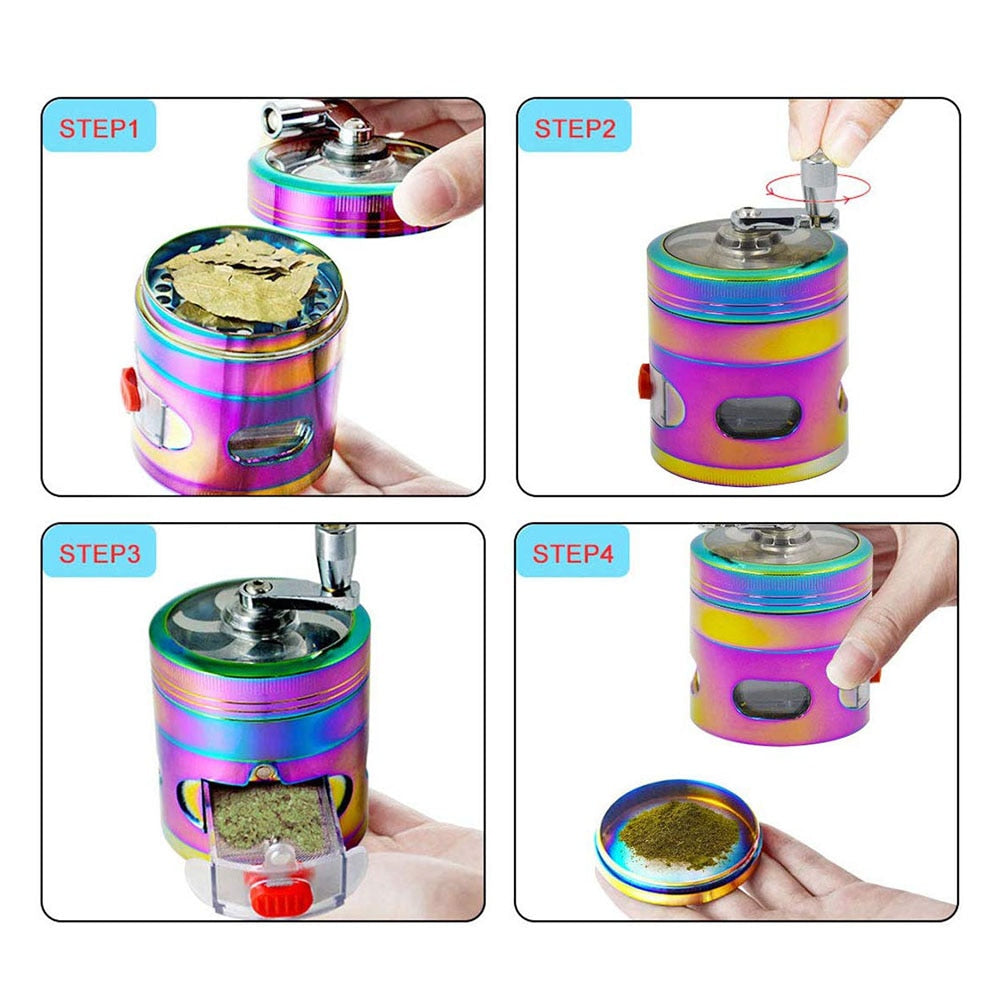 Clear Top Hand Crank Herb Grinder with Pollinator and Drawer