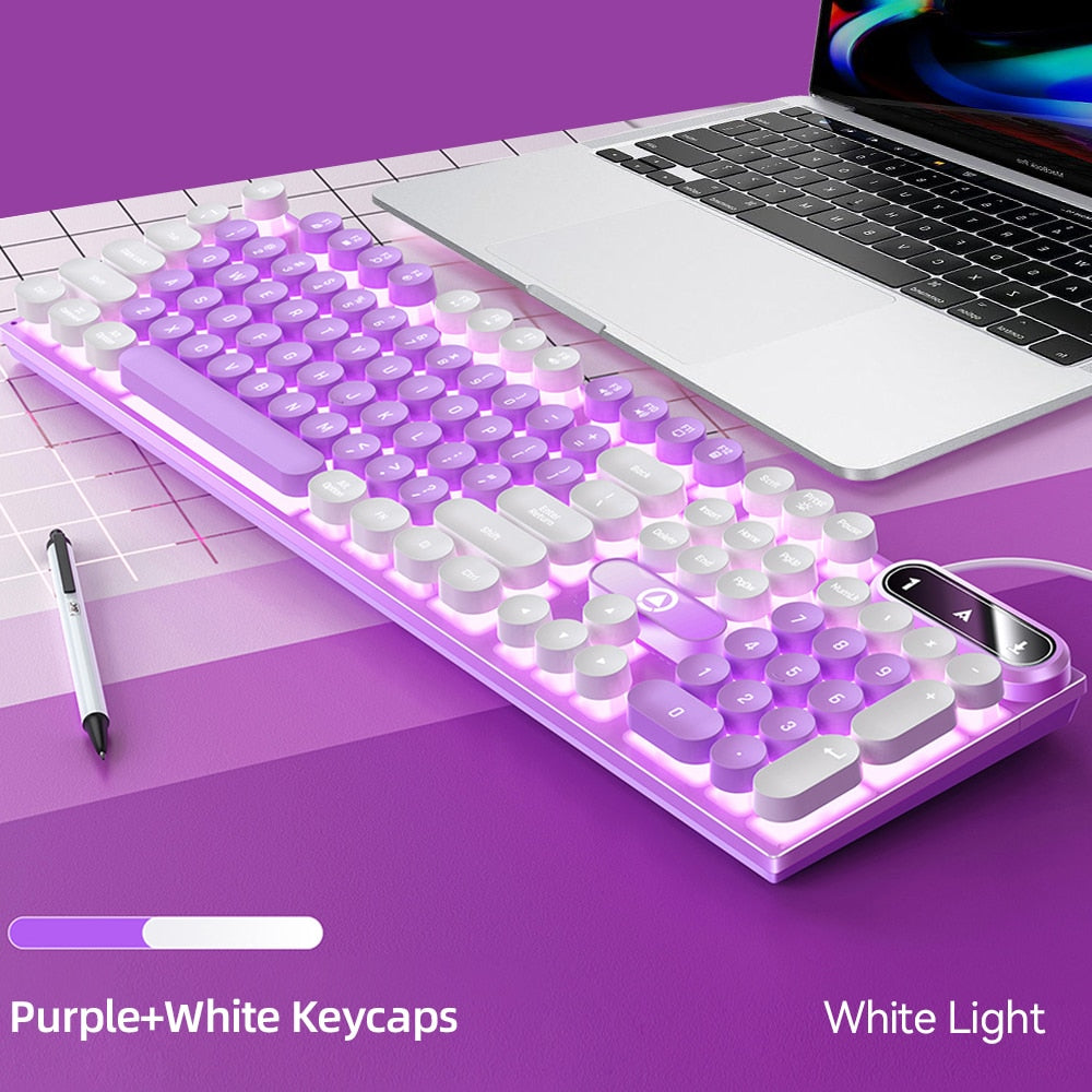 Retro Round Keycap Gaming Keyboard