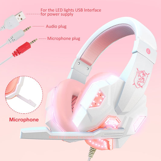 Pink Headphones for PC Gaming Headset with Microphone