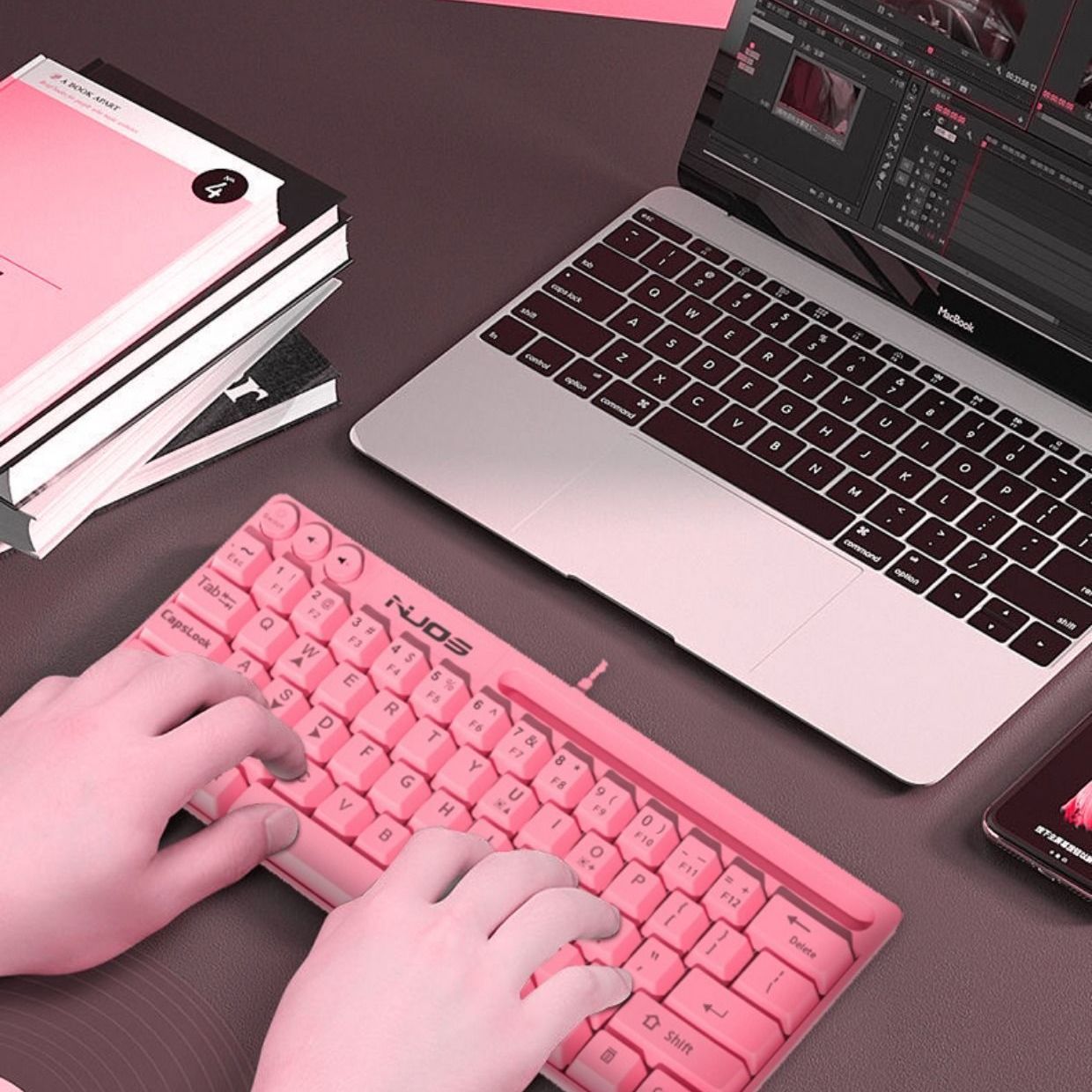 Pink Keyboard 64 Keys USB Wired Office Portable Mini Keypad