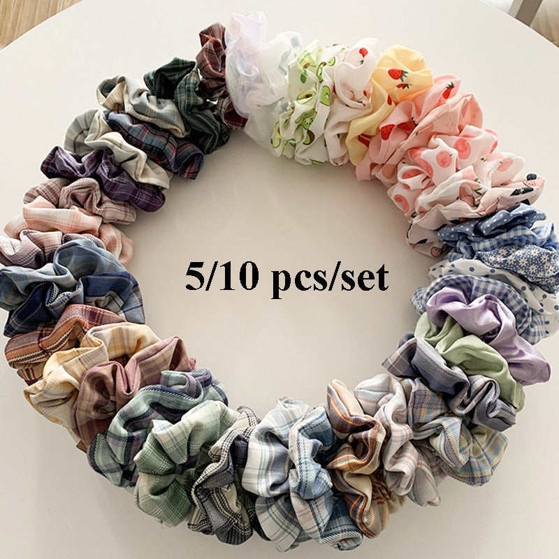 5/10 Pcs/set Flower Print Hair Scrunchies