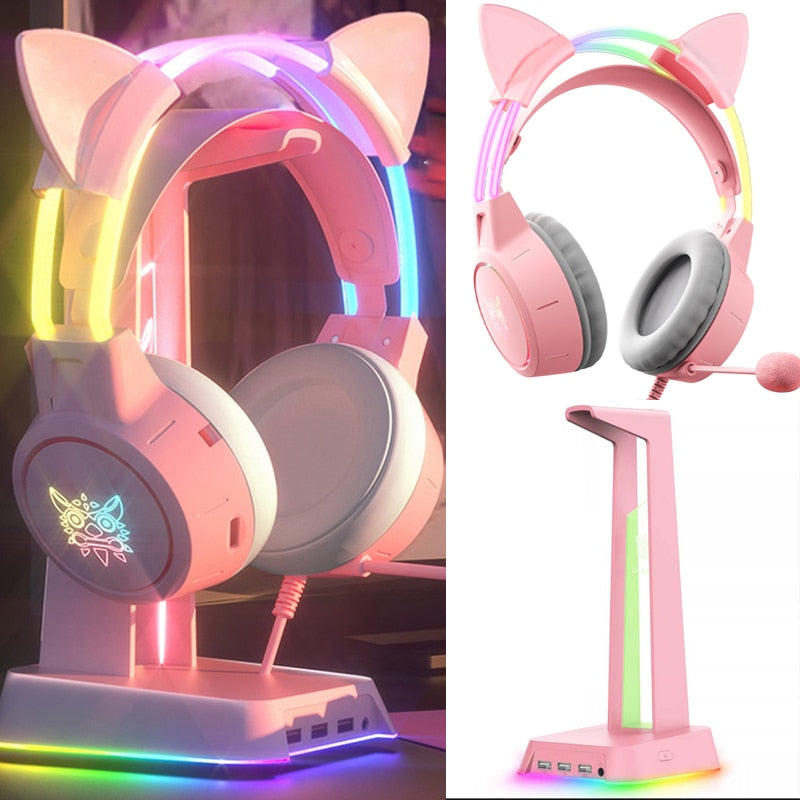 Gamers Headset Cat Ear Headphones With Microphone HD Noise Reduction