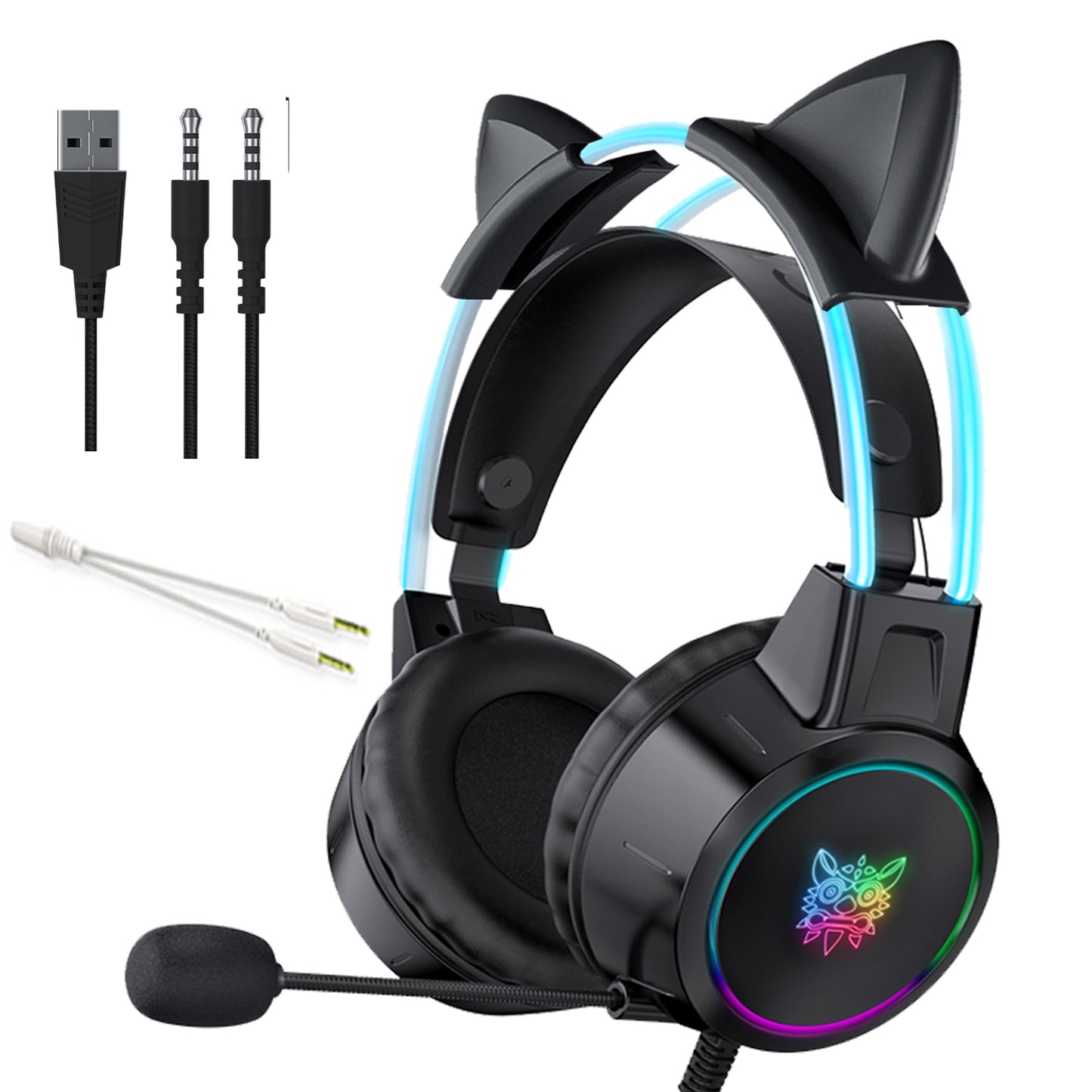 Gamers Headset Cat Ear Headphones With Microphone HD Noise Reduction