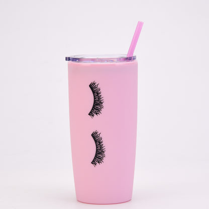 Pink Eyelashes Cup with Straw