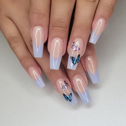 Lilac Gradient Butterfly Pattern False Nails