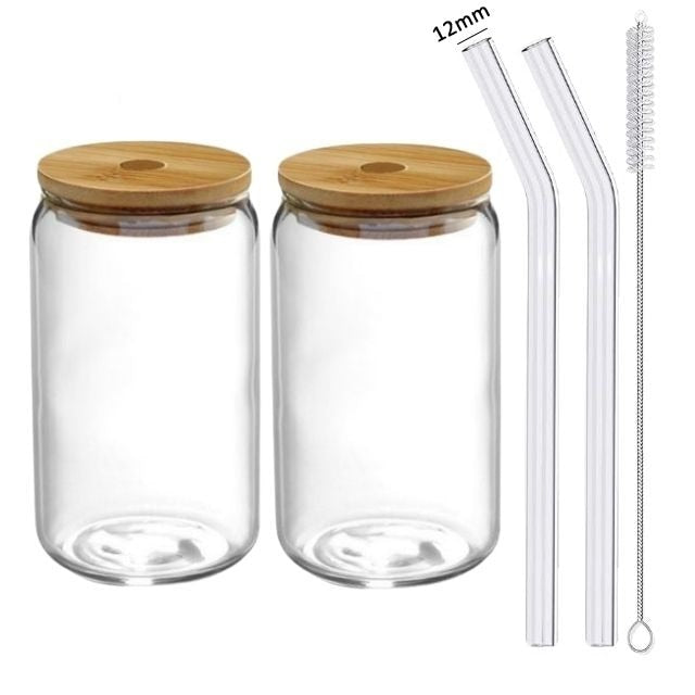550ml/400ml Glass Cup With Lid and Straw
