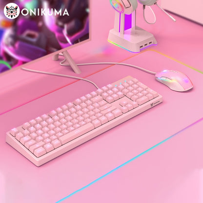 Gaming 104 Keys Keyboard and Mouse with LED Backlight Pink Wired Ergonomic Design Keyboards Mouse
