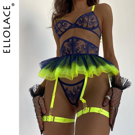 Ruffle Neon Lace Underwear 5-Piece Outfit