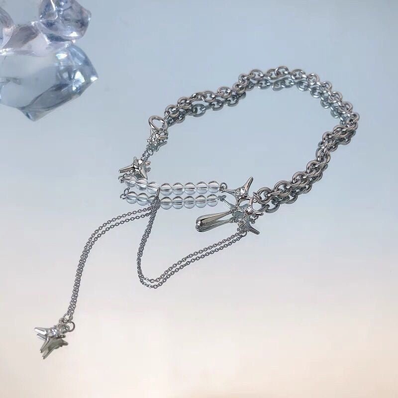 Peach Heart Water Drop Pendant Necklace - Pink Crystal Egirl Aesthetic Jewelry