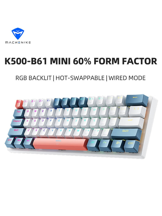 Mini Mechanical Keyboard 60% Form Factor Wired Full Key Hot-Swappable RGB Backlit 61Keys Gaming Keyboard