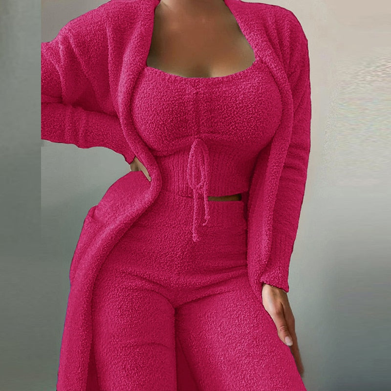 Dusty Pink Knitted 3-Piece Loungewear Set
