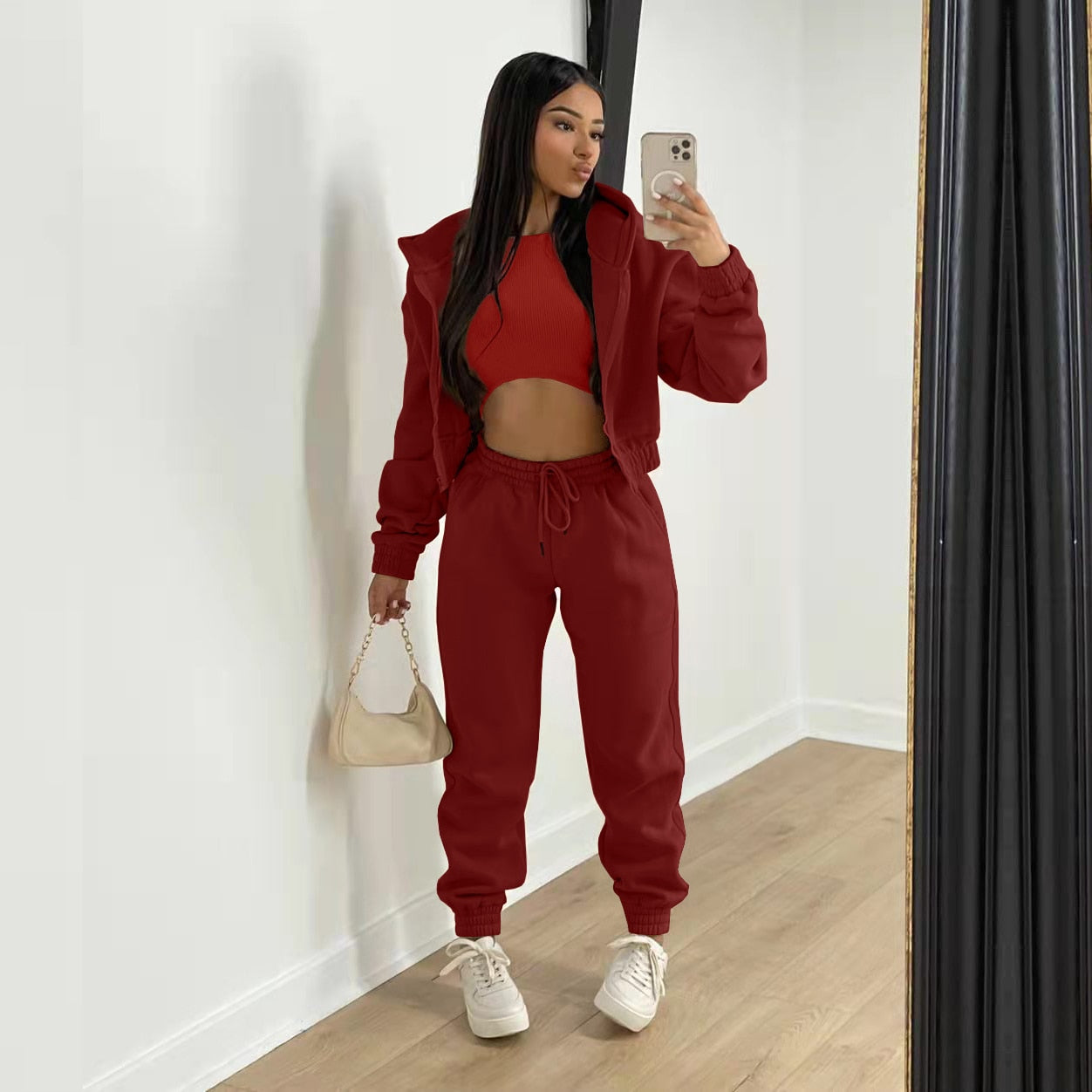 Cropped Jacket Tracksuit Two Piece Set