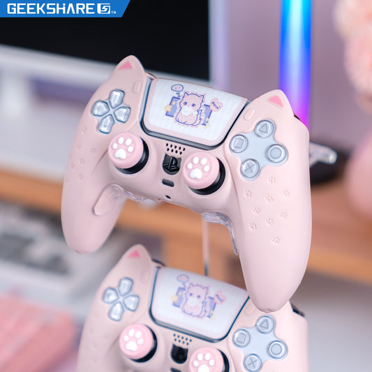 Kawaii Silicone Cover Skin For PS5 Controller Case Pink Thumb Grip Caps For Sony PlayStation 5 Controllers Accessories
