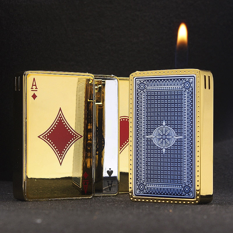Metal Playing Cards Jet Lighter, Creative Windproof Butane Gas