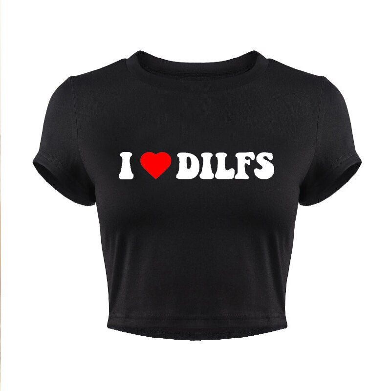 I Love Dilfs Red Heart Women Crop Top
