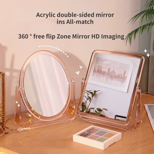 Makeup Mirror 360 ° Free Flip Zone Mirror HD Imaging Double Sided Normal Stand Mirrors
