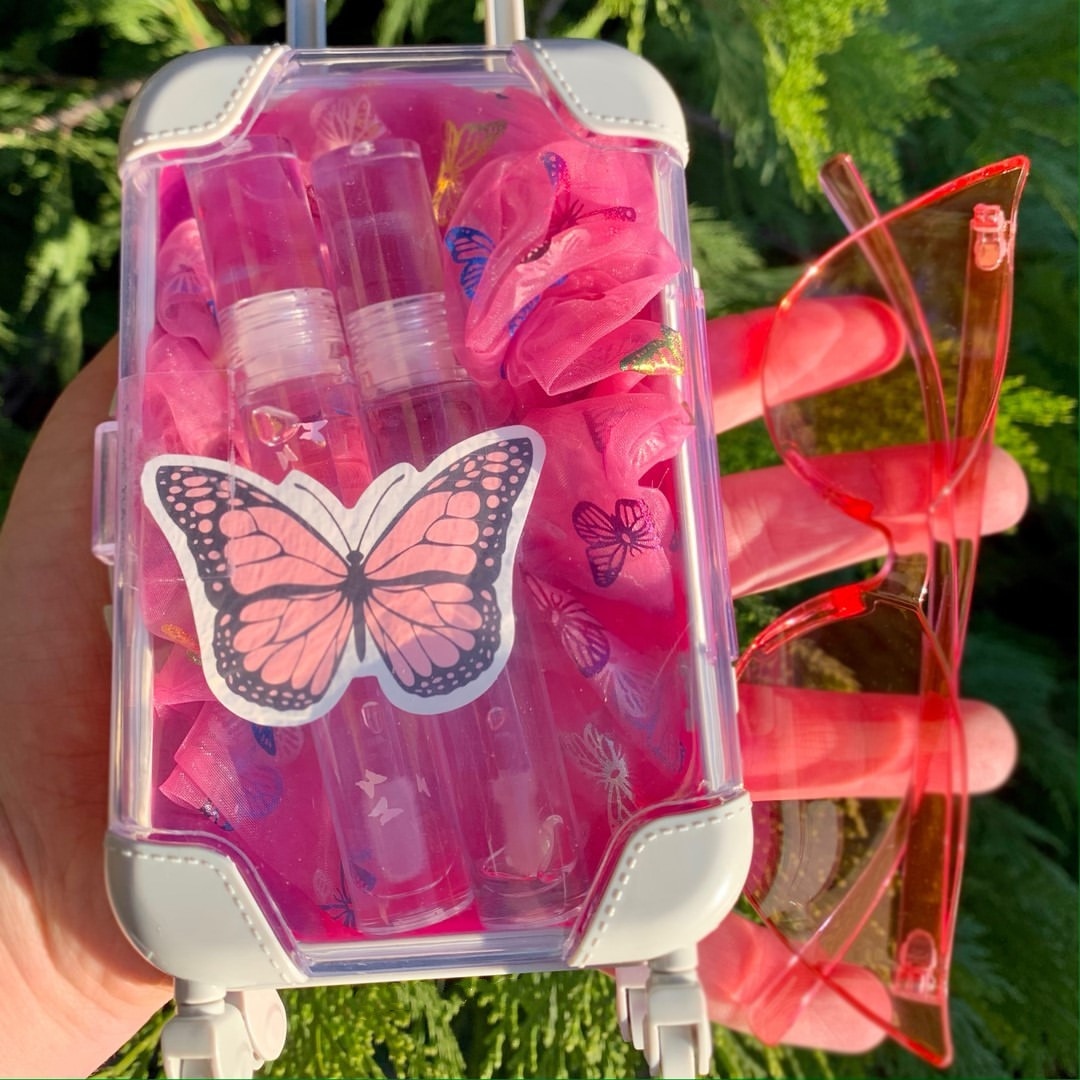 Custom Glitter Vegan Lip Gloss Set - Mini Suitcase with Fruit Oil