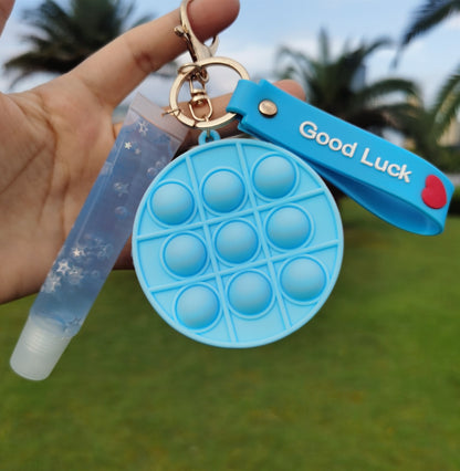 Toy Bubble Popper Stress Ball Lip Gloss Keychains 5 pc